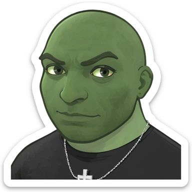 balkan white guy masculine biceps with dark brown hair as buzz cut and thick eyebrows with a slit on them wearing a black shirt that is tight and you can see his muscles dark brown eyes and wearing a small silver cross necklace sticker