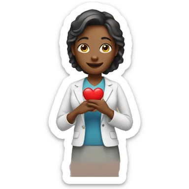 A female teacher holds a heart in her hands sticker