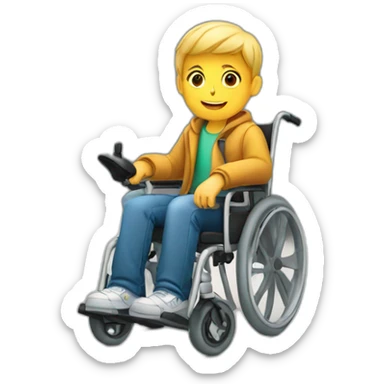 boy on wheelchair next to car sticker