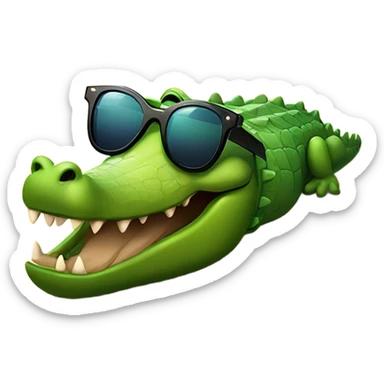 alligator with sunglasses laying on a beach under a palm tree by the ocean sticker