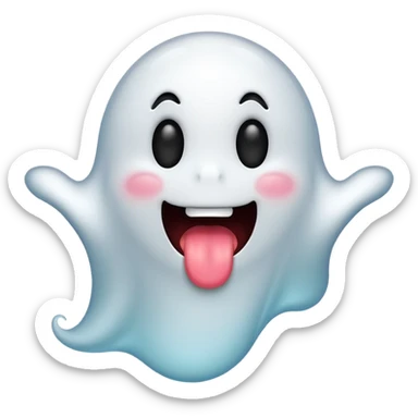 ghost emoji, playful, tongue out, floating sticker
