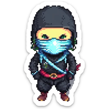 pixel art masked ninja sticker