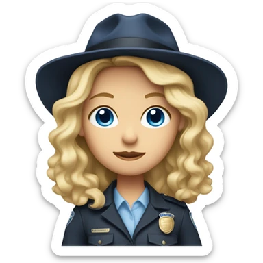 Girl with shoulder length blonde wavy hair, with blue eyes as a detective sticker