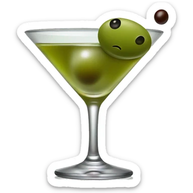 Dirty martini with an olive sticker