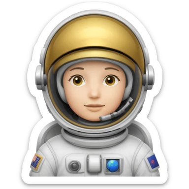 Astronaut in white EVA suit with gold visor helmet sticker