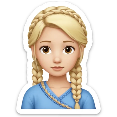 girl with blonde braid, middle part, ONE BRAID on one shoudler sticker