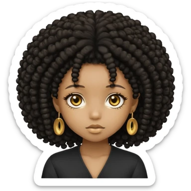 Create the same black chibi girl with long afro hair and beautiful gold eyes 20 times with different expression sticker