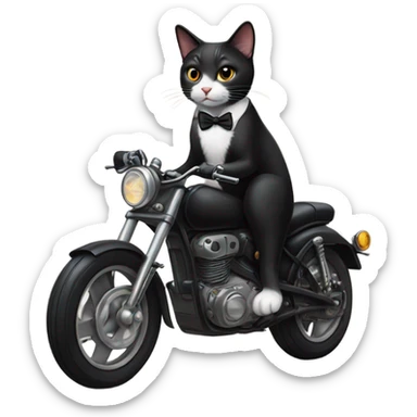 Tuxedo cat with tattoos and piercings on a motorcycle  sticker
