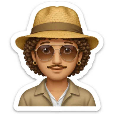 man curly hair and big earrings and and hat wearing sticker