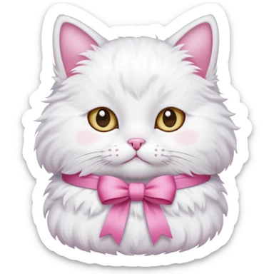 white cat with pink ribbon sticker