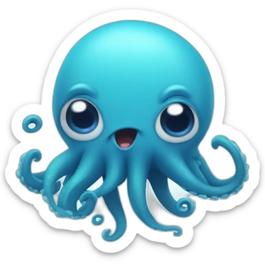 cute blue kraken with adorable face being shocked sticker