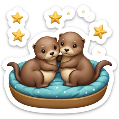 Two otters kissing in a bed surrounded by stars sticker