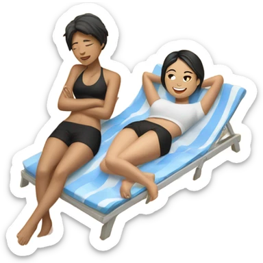 asian girl laying on the beach with american boyfriend sticker