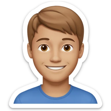 round emoji, smiling young man with light brown hair, neutral background, subtle 3D effect, high resolution, no text sticker