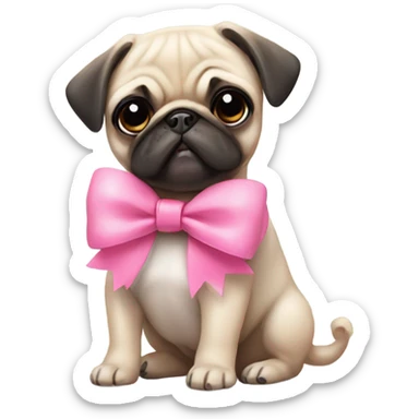 cute pug with pink bow sticker