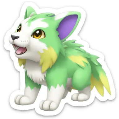 Cute cool green white yellow purple animal hybrid Fakemon full body sticker