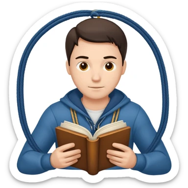 a man reading the book with ropes on the cover sticker