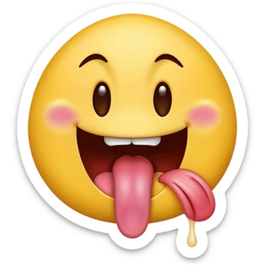 Regular yellow emoji, tongue sticking out with lots of drool sticker