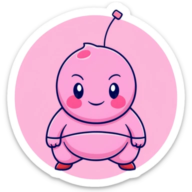 Majin Buu from Dragon Ball Z, pink round body with holes, antenna on head, innocent smile sticker