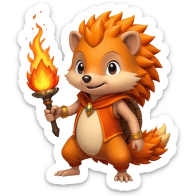 fire bender hedgehog fire in hand posing sticker