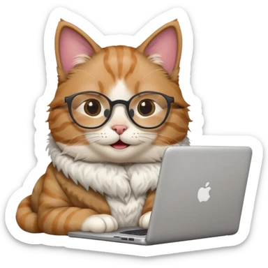 cat smiling in glasses with laptop sticker