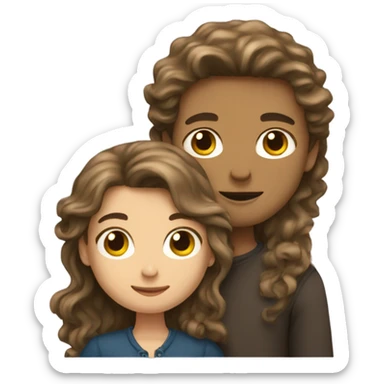 Brunette girl hugging a boy with long curly dark-blond hair sticker
