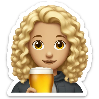 curly blonde mid tanned girl drinking beer sticker