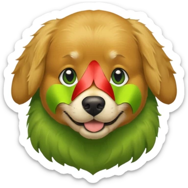 green dog extra furry golden retriever. The dog fur is totally  green sticker
