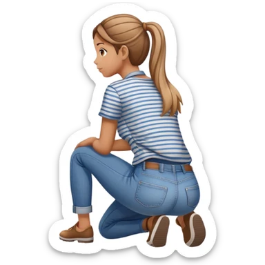 girl in jeans and striped shirt kneeling on the ground seen from behind sticker