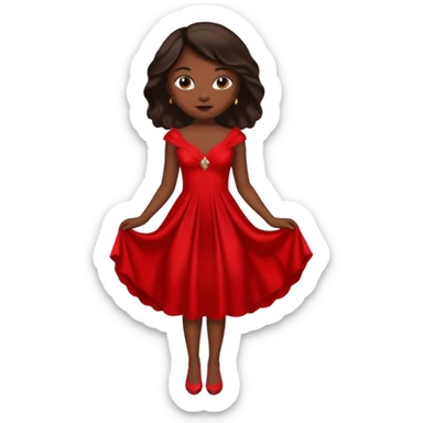 Dark skin emoji in red dress sticker