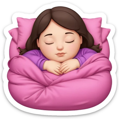 chubby brunette girl sleep in pink covers sticker