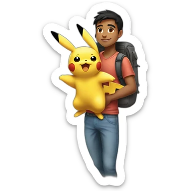 indian teen carrying pikachu on shoulder sticker
