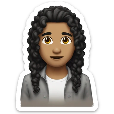  1 pecurly long  black hair with blond tips skin color b button nose eyebrows brown/ black eyes and I'm a brown skinson  sticker