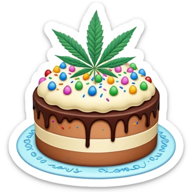 frozen ice cream cake dessert with cannabis leaf sticker
