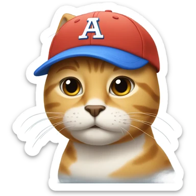 cat with a base ball cap sticker