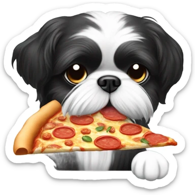 black and white shihtzu eating pizza sticker