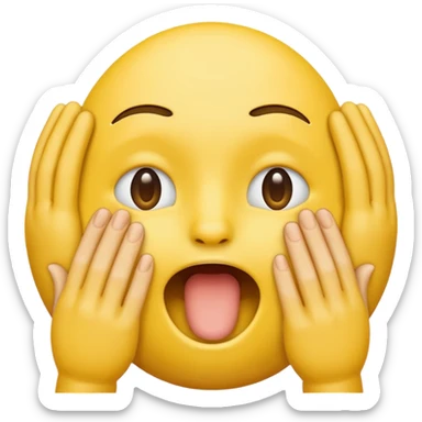 Yellow emoji head with hand around throat, no mouth open, Xs over eyes sticker