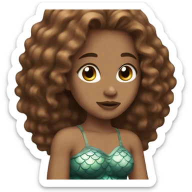 Aesthetic mermaid with brown hair, no dark skin, brown eyes sticker