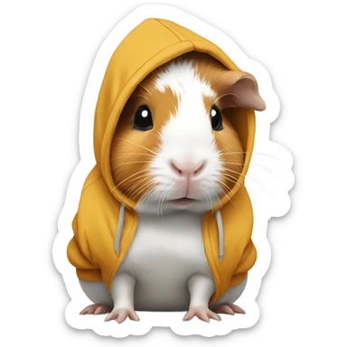 A guinea pig that is white and ginger wearing a hoodie  sticker