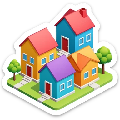 group of 3 houses representing neighborhood isometric houses on transparent background similar in style to the iphone icons sticker