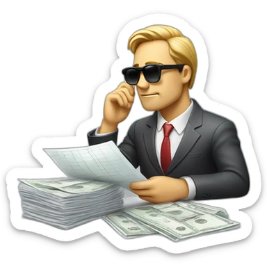 pensive business man checking balance sheets wearing sunglasses  sticker