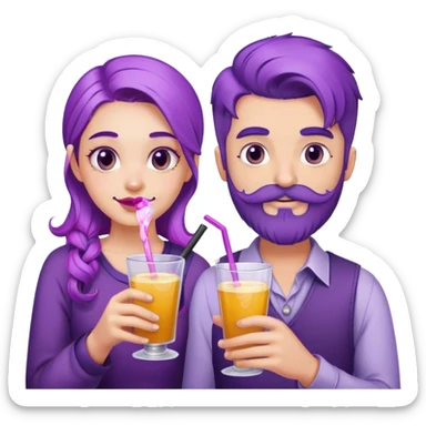 boy beard and mustache and girl with purple hair enjoying drinks  sticker