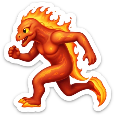 a mystical fast lava creature without arms running and being hot sticker