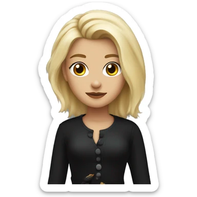 Blondie with brown eyes in black outfit with crow on the shoulder sticker