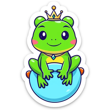 glamorous frog wearing a jeweled choker, sitting on top of the world sticker