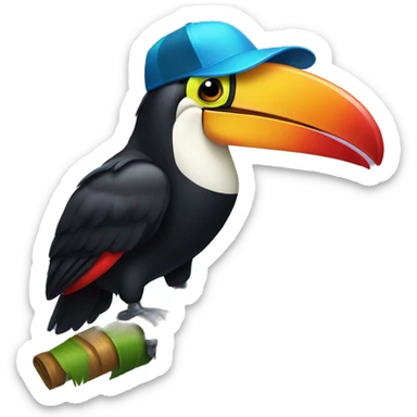 toucan wearing a trucker hat sticker