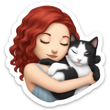 White girl ruby hair sleeping with black and white kitty sticker