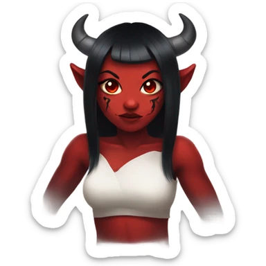 demon oni girl with red skin and black hair sticker