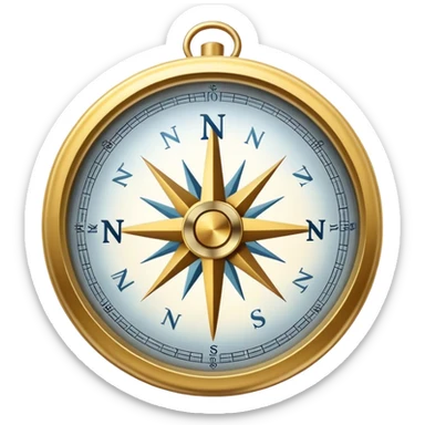 A compass pointing north, with the 'N' clearly marked. Cold, snowy atmosphere in the background, symbolizing the northern direction and icy climate sticker