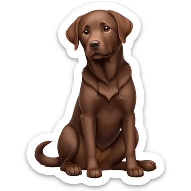cinematic-[Labrador retriever]-realistic-full-body-sitting-emoji,-tail-resting-loosely-beside-its-paws,-head-tilted-dramatically, -sleek-[chocolate]-fur,-simplified-yet-realistic-focused-features,-highly-detailed,-glowing-with-an-almost-sarcastic-glow sticker